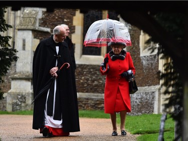 Britain's Queen Elizabeth II attends a traditional Christmas Day Church Service at Sandringham in eastern England, on December 25, 2015.