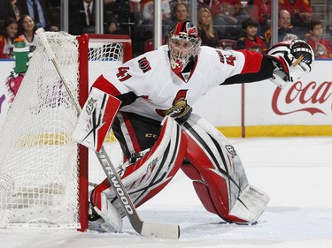 Ottawa Senators goaltender Craig Anderson defends the net against the Florida Panthers during the first period.
