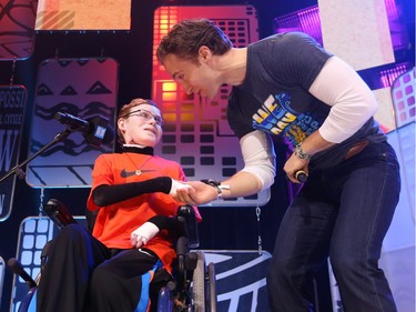 Craig Kielburger (R) of We Day was on stage with Jonathan Pitre during the We Day festivities in Ottawa, April 01, 2015.  (Jean Levac/ Ottawa Citizen)