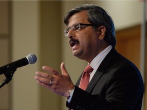 Canada Post President and CEO Deepak Chopra speaks during Canada Post's annual public meeting in Ottawa on Thursday, May 21, 2015. A Liberal government appeal for former Conservative appointees to voluntarily step down has been marked "return to sender" by Canada Post.