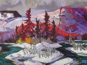Detail lof Forest boreale centennaire, Tremblant collection 31, by Gordon Harrison, part of a group show at his gallery until Feb. 28.