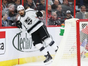 Drew Doughty of the Los Angeles Kings hanging out against the Ottawa Senators during first period action.