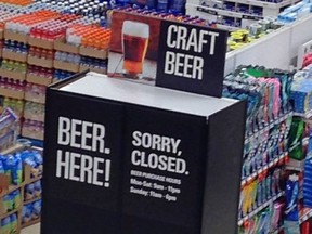 An end-of-the-aisle display at the Loblaw's College Square outlet lets everyone know beer is here.