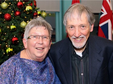 Former Nepean mayor Mary Pitt, with her husband, Ron, attended a holiday party hosted by Mayor Jim Watson at the Mayor's Boardroom at City Hall on Wednesday, December 16, 2015. (Caroline Phillips / Ottawa Citizen)