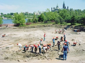 Gatineau, QC June 30, 1983: Archeological site at the parking lot by the Museum of Man (later named Civilization and currently History). The crew unearthed a 6 tonne granite mill stone and the remains of a house which they believed was the foreman's home from 1868. (Bruno Schlumberger/Ottawa Citizen)
