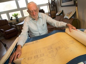 Julien Olson, 94, worked on the original renovation of 24 Sussex in the early 1950s, seen here with original architectural drawings, after it was selected to become the official residence of the prime minister.