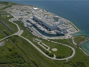 An aerial view of the Darlington nuclear facility on the shore of Lake Ontario, east of Toronto.