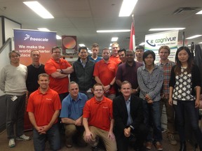 CogniVue CEO Emeritus Simon Morris (bottom right) with his chip development team. CogniVue recently transformed into NXP's Gatineau Development Centre - likely securing the future for a group that has seen so much uncertainly during the past 16 years.