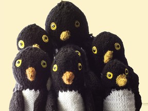 These knit penguins (and a talking dog)  star in the holiday showing of a new Rag and Bone chjildren's puppet show.