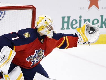 Florida Panthers goalie Roberto Luongo makes a save during the second period.