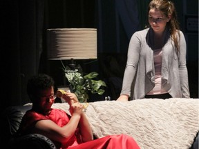 Roy played by Marco Cornejo (L) and Shirley played by Brianna O'Gorman in All Saints Catholic High School's  production of A Delightful Quarantine.