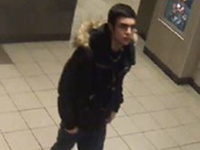 aseline Road convenience store robbery suspect to identify

(Ottawa) - The Ottawa Police Service Robbery Unit is investigating the robbery of a convenience store and is seeking the public's assistance in identifying the suspect responsible.

On December 11, 2015 at approx. 3:15am, a lone male entered a convenience store situated in the 1800 block of Baseline Road. The suspect made a demand for cash, indicating that he had a gun. No gun was seen.  An altercation occurred between the suspect and the employee during which the employee was struck with a phone to the head.

The suspect fled the premises with an undisclosed quantity of cash and met a second suspect who waited outside the store. The clerk sustained minor injuries that did not require further medical attention. The suspects were last seen running northbound on Navaho Drive towards Iris Street.

Images of the primary suspect were obtained from a location nearby. The suspect is described as being male with a darker complexion, approximately 18 years old, approximately 5'8" (173cm), slim build with black hair. At the time, he wore a blue bomber jacket with a fur collar and hood, black jeans, a white belt, with his underwear showing above the belt line