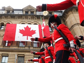 JUNE 29: The Ceremonial Guard leave Parliament Hill after the first Changing of the Guard ceremony of the 2015 season.