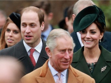From left, Prince William, Duke of Cambridge, Prince Charles,Prince of Wales, Catherine, Duchess of Cambridge and Camilla, Duchess of Cornwall attend a Christmas Day church service at Sandringham on December 25, 2015 in King's Lynn, England.