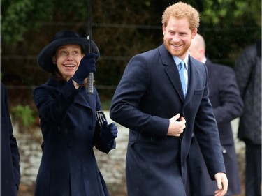 Prince Harry and Lady Sarah Chatto attend a Christmas Day church service at Sandringham on December 25, 2015 in King's Lynn, England.