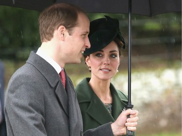 Catherine, Duchess of Cambridge and Prince William, Duke of Cambridge attend a Christmas Day church service at Sandringham on December 25, 2015 in King's Lynn, England.