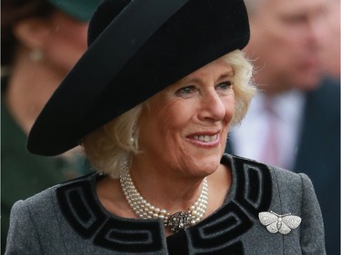 Camilla, Duchess of Cornwall attends a Christmas Day church service at Sandringham on December 25, 2015 in King's Lynn, England.