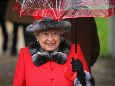 Queen Elizabeth II attends a Christmas Day church service at Sandringham on December 25, 2015 in King's Lynn, England.