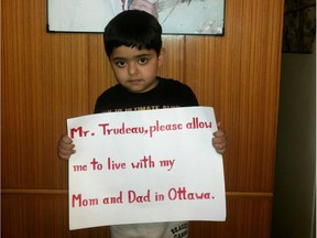 Bhavna Bajaj and her supporters plan to provide Prime Minister Justin Trudeau with this photo of four-year-old Daksh Sood and his plea.