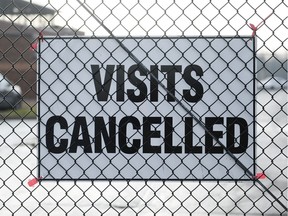 "Visits cancelled" sign at the main entrance of the Ottawa-Carleton Detention Centre on Thursday, Dec. 10, 2015.