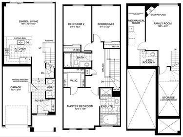 Floor plan of the Topaz townhome. The two-storey is 1,714 square feet (with the finished basement).