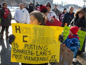 About fifty members the Algonquins of Barriere Lake protested outside the Health Canada offices in the Brooke Claxton Building in Tunneys Pasture Thursday afternoon.