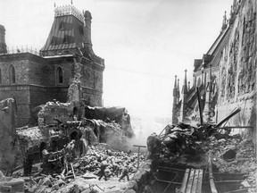 Aftermath of the Feb. 3, 1916 fire on Parliament Hill.