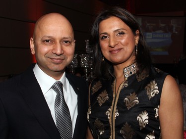 Bharat Rudra, president of TiE Ottawa, and his wife, Bina, attended an inaugural gala evening supporting Free The Children's Adopt A Village India, held at the Hilton Lac Leamy on Saturday, January 30, 2016. (Caroline Phillips / Ottawa Citizen)