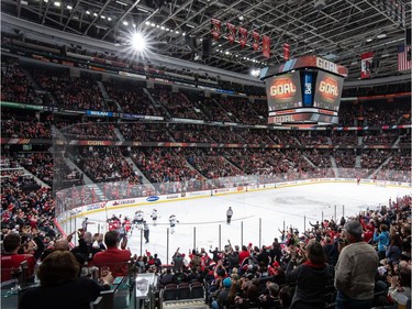 A general view of Canadian Tire Centre as fans celebrate a first period goal by the Ottawa Senators.