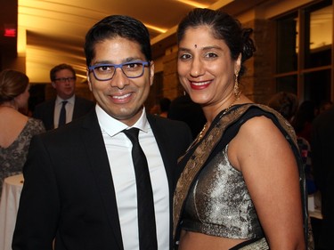 Committee member Sanjay Shah, president of ExecHealth Inc., and his wife, Dr. Bella Mehta, at an inaugural gala evening supporting Free The Children's Adopt A Village India, held at the Hilton Lac Leamy on Saturday, January 30, 2016. (Caroline Phillips / Ottawa Citizen)