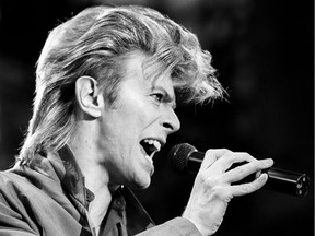 FILE - This is a June 19, 1987 file photo of David Bowie. Bowie, the other-worldly musician who broke pop and rock boundaries with his creative musicianship, nonconformity, striking visuals and a genre-bending persona he christened Ziggy Stardust, died of cancer Sunday Jan. 10, 2016. The Manx is holding a late-night event to honour the deceased pop star on Sunday, Jan. 11, with host Remi Royale.