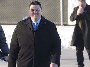 Former Conservative MP Dean Del Mastro arrives at an Oshawa Courthouse to appeal his conviction over election overspending, on Tuesday, Jan. 5, 2016.