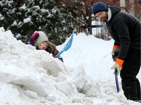 A new app that offers snow clearing on demand will expand to include people with snowblowers who can be hired, which will be especially helpful in neighbourhoods with narrow laneways like the Glebe, where Ophelia Quinn and dad Tremain were digging out after last week's storm.