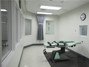 FILE - Photo shows the death chamber of the new lethal injection facility at San Quentin State Prison in San Quentin, California.