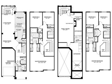 Floor plan of the Granite townhome. The two-storey is 1,920 square feet (with the finished basement) and has an optional two-storey laundry.