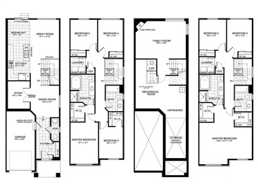 Floor plan of the Ruby townhome. The two-storey is 2,194 square feet (with the finished basement) and comes as either a three-bedroom or a four-bedroom.