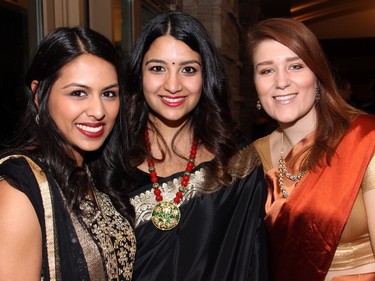 From left, Shilpa Goel, Krina Merchant and Alissa Winicki were guests of an inaugural gala evening supporting Free The Children's Adopt A Village India, held at the Hilton Lac Leamy on Saturday, January 30, 2016. (Caroline Phillips / Ottawa Citizen)