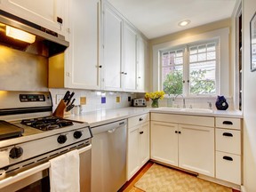 A coat of paint on old cabinets is the easiest and cheapest way to make your kitchen look better.