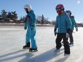 Young skaters try out the Rideau Canal earlier this month.