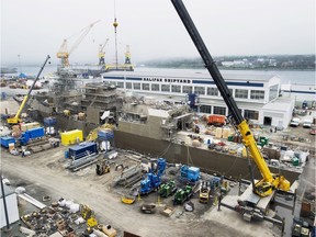 A Navy ship undergoes a mid-life refit at the Irving Shipbuilding facility in Halifax in 2014.