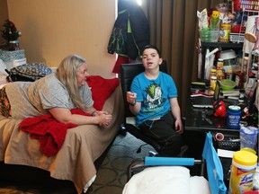 Karen Belaire and her son have been living in a hotel room for the past 18 months as social housing cannot give her suitable accommodation.