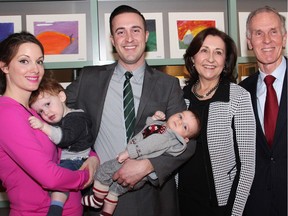 Mary Ann Turnbull and her husband, Chris Turnbull, were joined by their son David Turnbull, daughter-in-law Katrina Turnbull and grandsons Ethan, 23 months, and Theo, three months, at a VIP reception held Thursday, January 28, 2016, at the OAG Annex Gallery to announce the Turnbulls' $100,000 gift toward the Ottawa Art Gallery's Art Now - L'art ici Capital Campaign.