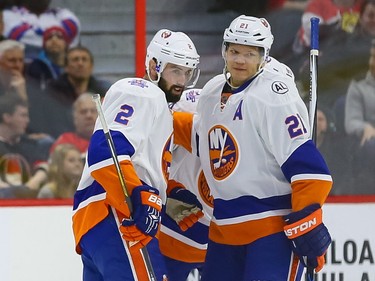 New York Islanders right wing Kyle Okposo, right, could be one of the first players under contract when free agency opens at noon EDT on July 1.
