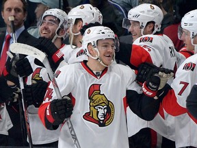 Mark Borowiecki celebrates his empty-net goal against Los Angeles.