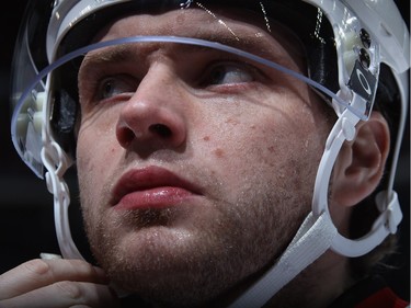 Bobby Ryan #6 of the Ottawa Senators prepares for the game.