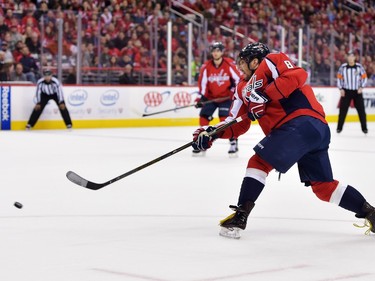 The Capitals' Alex Ovechkin shoots and scores his 500th career NHL goal in the second period against the Ottawa Senators at the Verizon Center on Sunday, Jan. 10, 2016 in Washington.