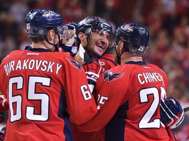 Alex Ovechkin of the Washington Capitals celebrates his 500th career NHL goal over an Ottawa Senators team that basically packed it in, says defenceman Mark Borowiecki.