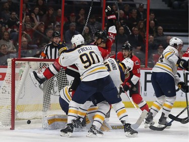 Senators Erik Karlsson celebrates his first period goal.