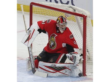 The Ottawa Senators took on the New York Rangers at the Canadian Tire Centre in Ottawa Ontario Sunday Jan 24, 2016. Senators goalie Craig Anderson makes a save agains the Rangers during first period action Sunday.