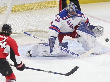 The Ottawa Senators took on the New York Rangers at the Canadian Tire Centre in Ottawa Ontario Sunday Jan 24, 2016. Senators forward Jean-Gabriel Pageau looks to score on Rangers goalie Henrik Lundqvist during first period action Sunday.